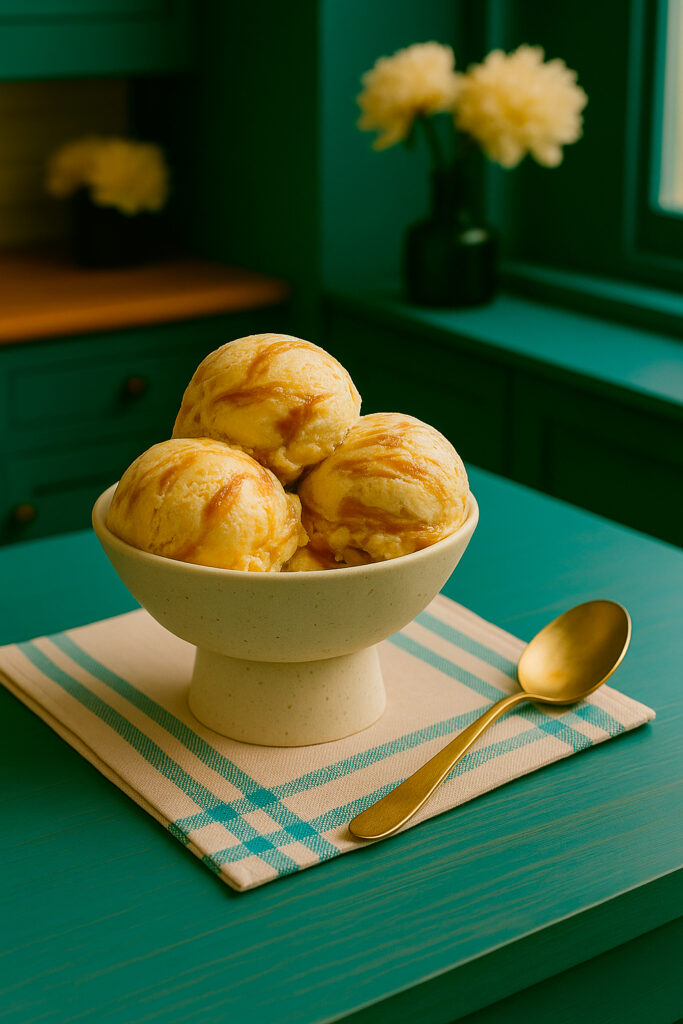 helado de plátano y dulce de leche casero